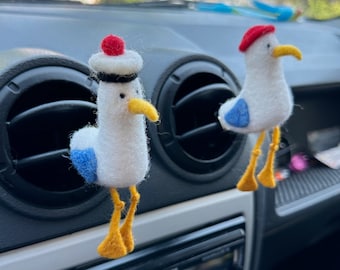 Handmade Wool Felt Seagull Car Air Vent Clip: Beach Decor Gift
