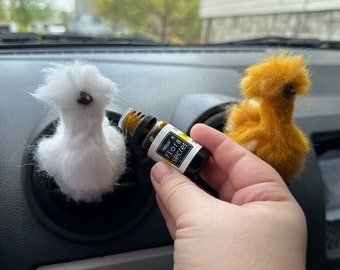 Handmade Wool Silkie Chicken Car Air Vent Clip: Farm Animal Car Decor