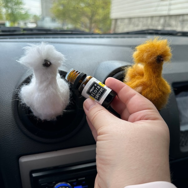Handmade Wool Silkie Chicken Car Air Vent Clip: Farm Animal Car Decor