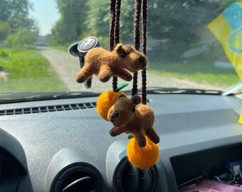 Capybara car mirror hanging Cute capybara and orang car mirror hanging accessories Car decorations for women Capybara gifts