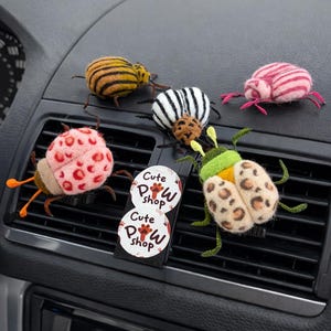 Handmade Felted Wool Beetle Car Vent Clip, Aroma Diffuser Figurine, Colorado Bug Accessory