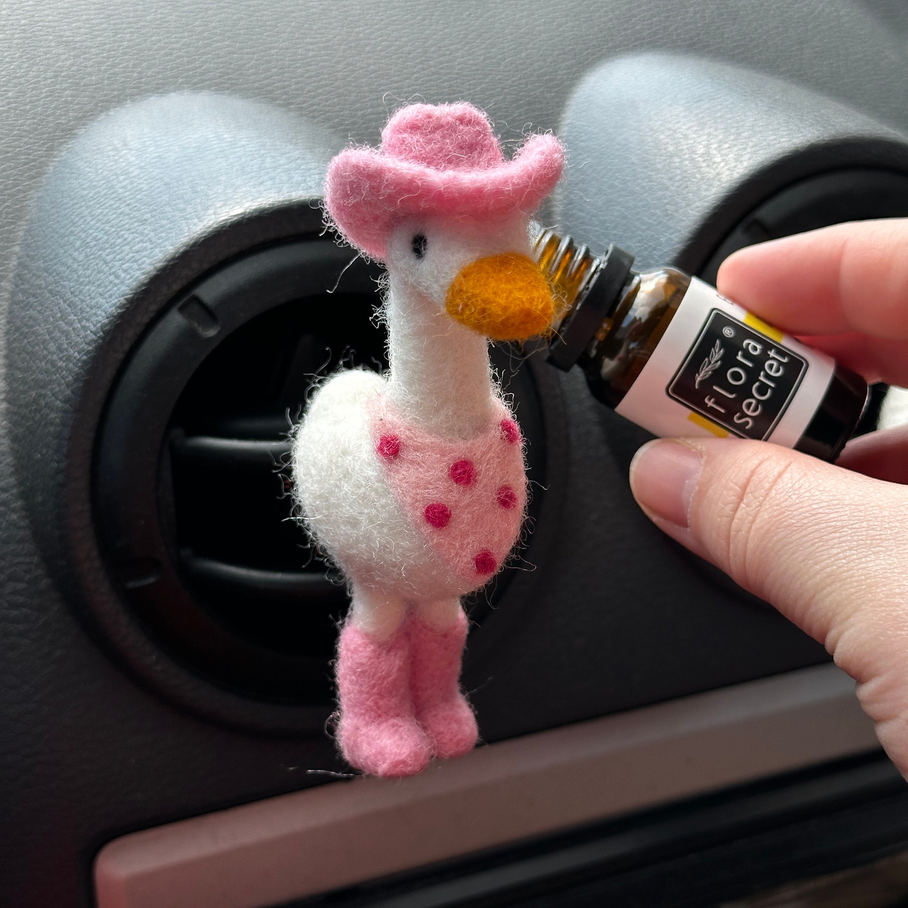 Cowgirl Goose Car Vent Clip: Handmade Felted Wool Air Freshener