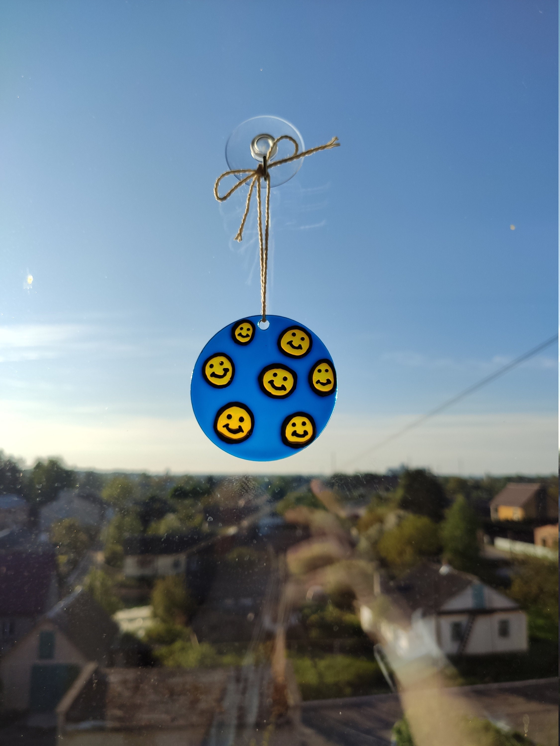 Smiling faces rear view mirror suncatcher Emoji happy face Etsy
