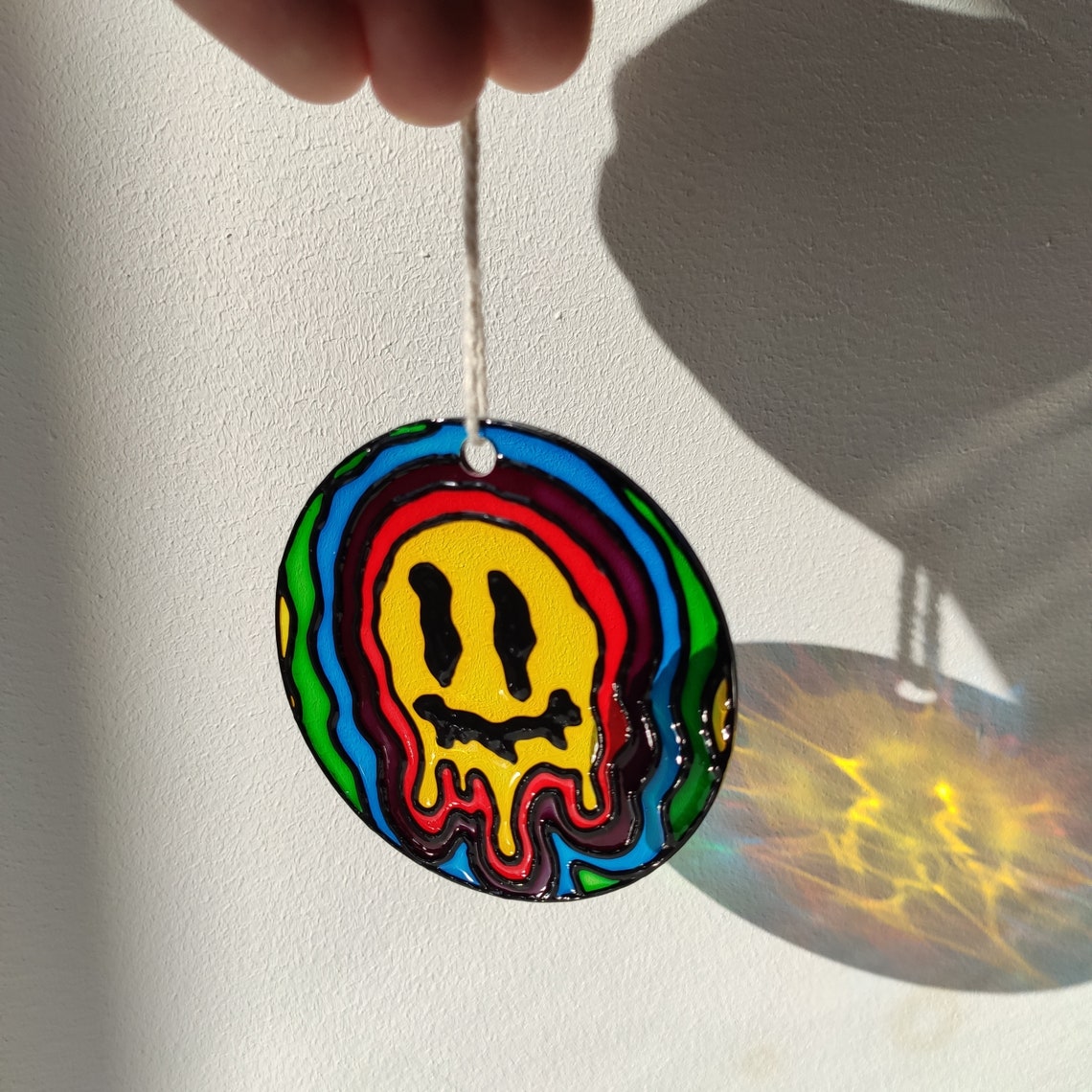 Melted smiley face rear view mirror suncatcher Dripping smiley Etsy