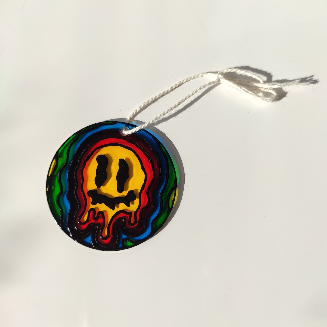 Melted smiley face rear view mirror suncatcher Dripping smiley Etsy