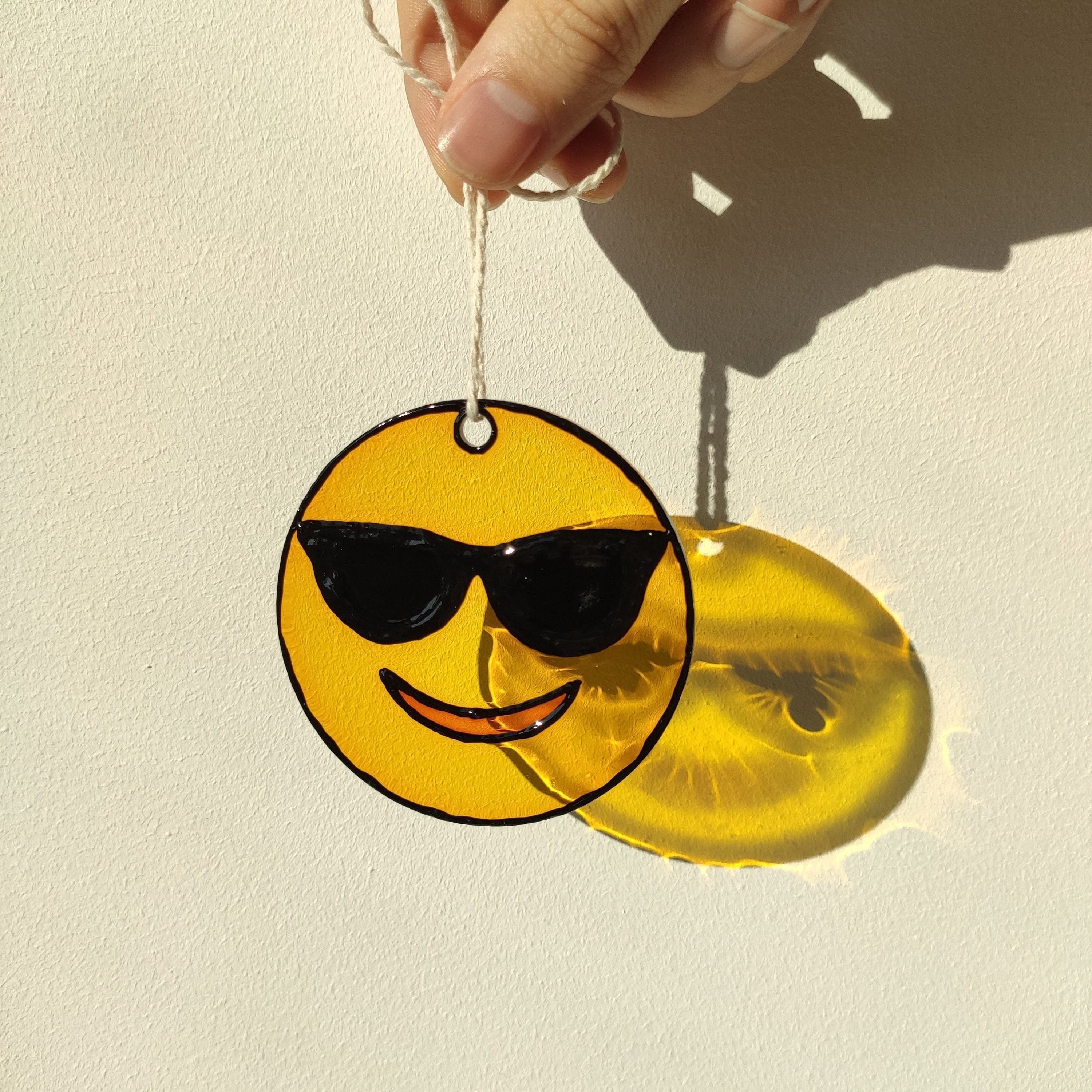 Sunglasses smile rear view mirror suncatcher Emoji cool happy Etsy