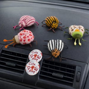 Handmade Wool Beetle Car Dashboard Decor, Bug Lover Gift, Insect Avto Accessory