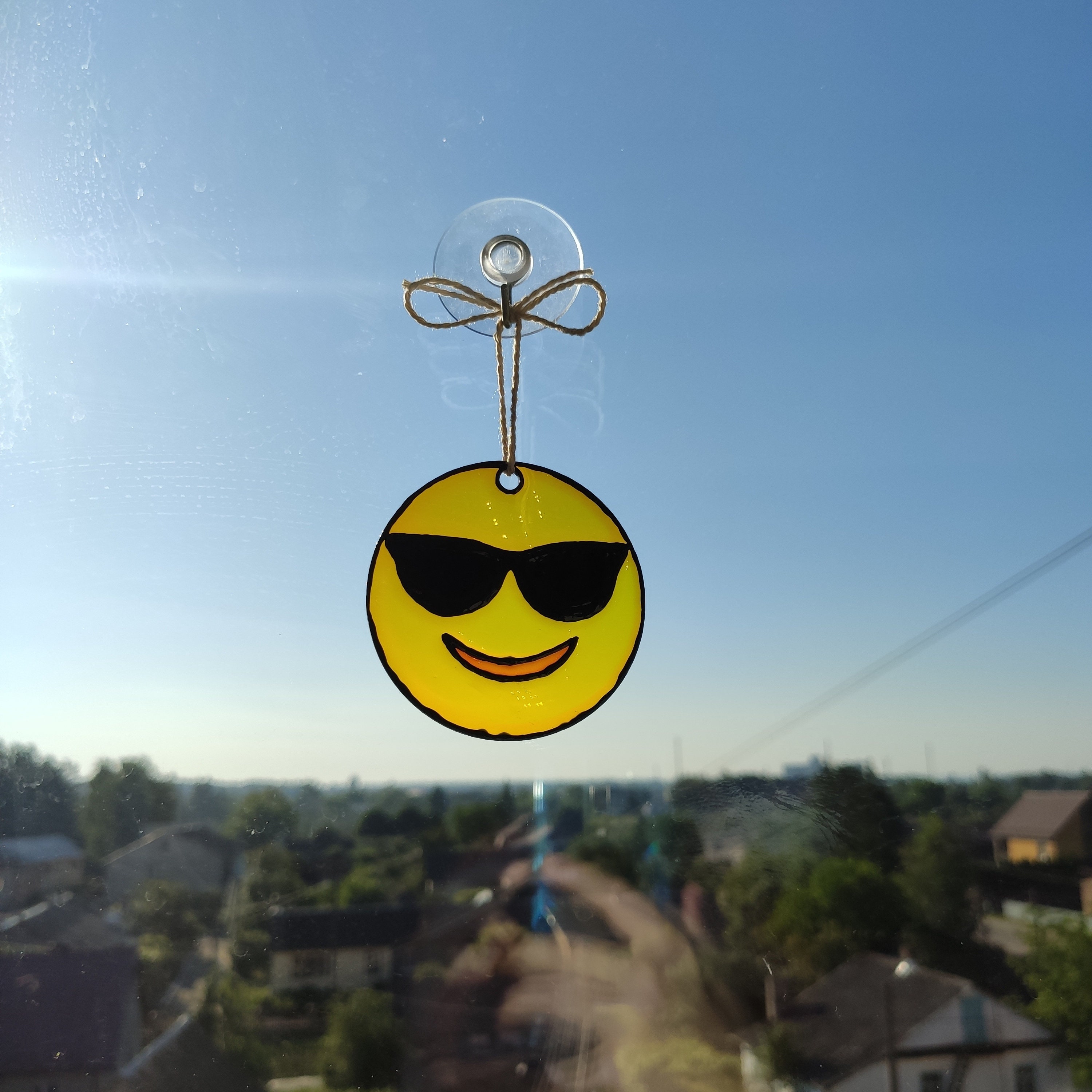 Sunglasses smile rear view mirror suncatcher Emoji cool happy Etsy