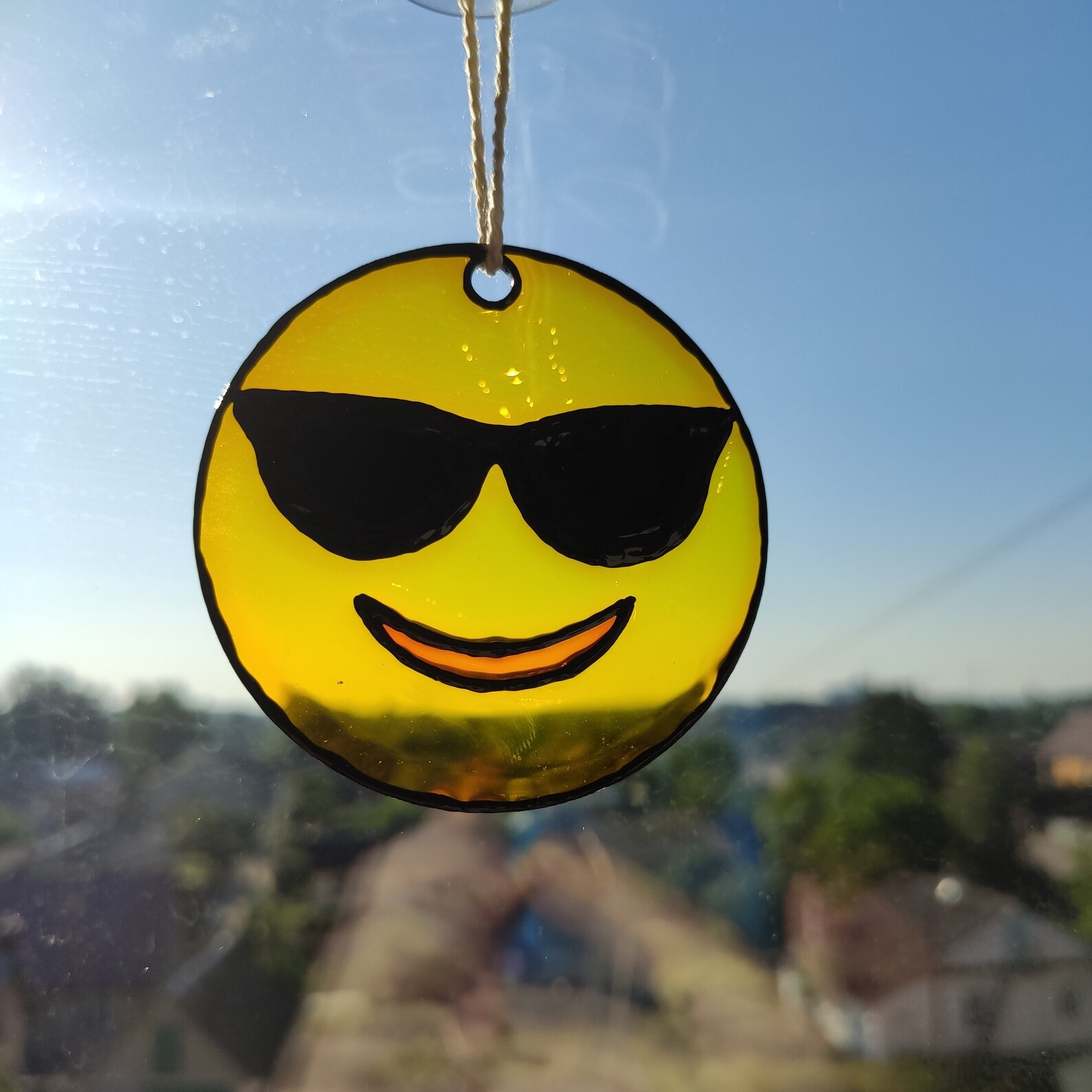 Sunglasses smile rear view mirror suncatcher Emoji cool happy Etsy