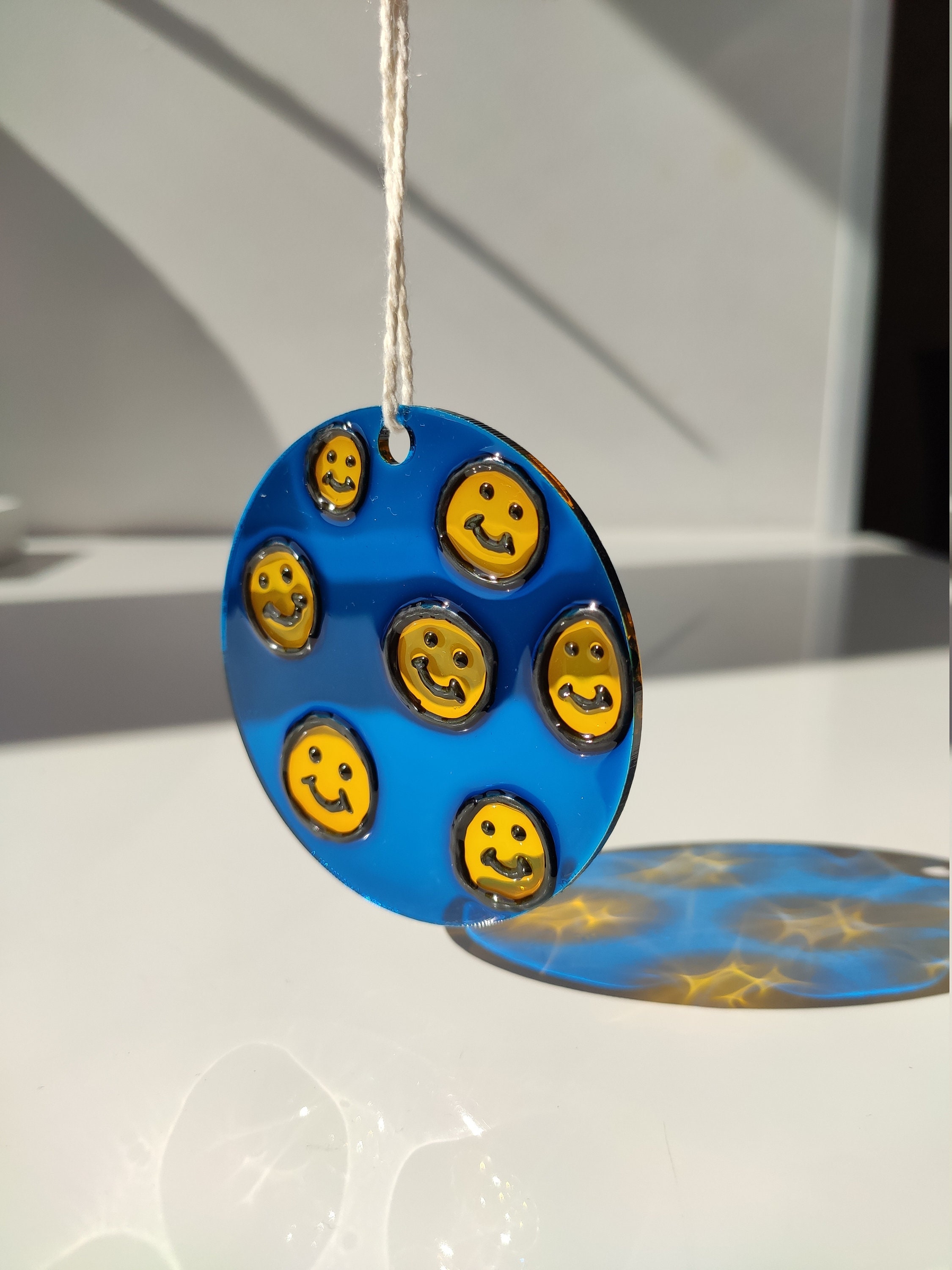 Smiling faces rear view mirror suncatcher Emoji happy face Etsy