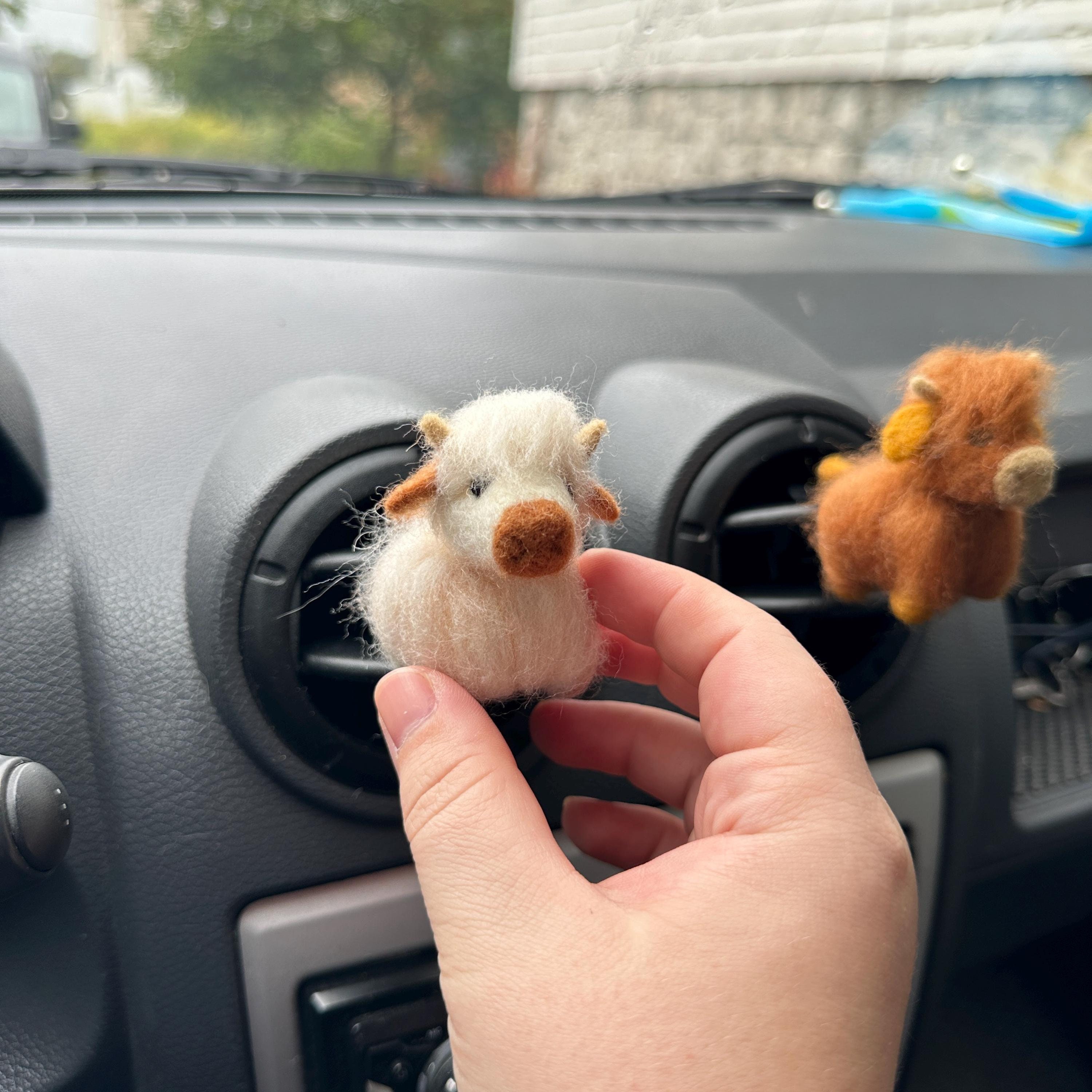Cowgirl car accessories Cow lover gift Scottish highland cows air vent clip Farm animal car freshener Needle felted cow car freshies