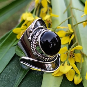 Handmade Black Onyx Ring: Silver Plated Medicine Box, Halloween Jewelry Gift for Women