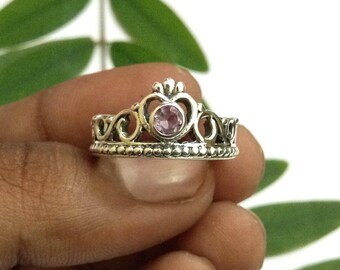 Amethist tiararing, 925 sterlingzilver prinsessenkroonsieraden, geboortesteen februari-ring voor haar