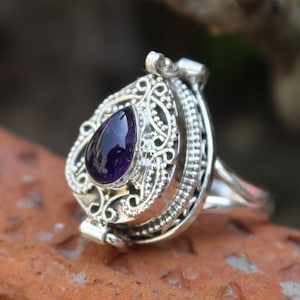 Poison Box Ring ,925 Silver Plated Ring Natural Amethyst Stone Box Ring,Poison Ring ,Box Ring,Halloween Gifts Christmas Gift,Handcraft Rings image 1