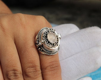 Handmade Solid 925 Sterling Silver Bali Faceted Blue Topaz Poison Pill Box Ring Handmade Solid 925 Sterling Silver Bali Faceted Blue Topaz Poison Pill Box Ring