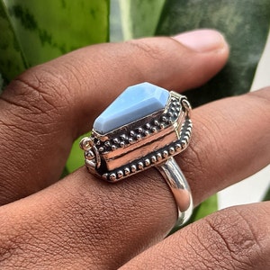 Natural Blue Opal Gemstone Ring,925 Silver Ring,Coffin Box Ring,Compartment,Pill Box~Locket,Box coffin ring,Halloween Day
