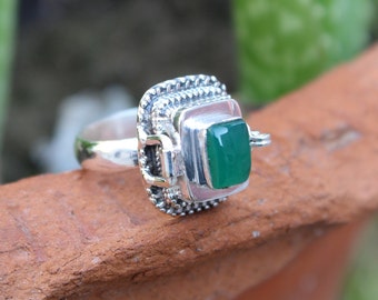 Poison Box Ring ,925 Silver Ring ,Natural Green Onyx Box Ring ,Poison Ring ,Box Ring,Halloween Day Gift Ring, Handcraft Rings,Pill box ring