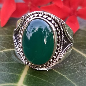 Christmas Gift|Green Onyx Ring, 925 Silver Plated Ring, Mandala Ring, Hippie Jewelry Ring, Bohemian Ring, Green Stone Ring|Gypsy Ring