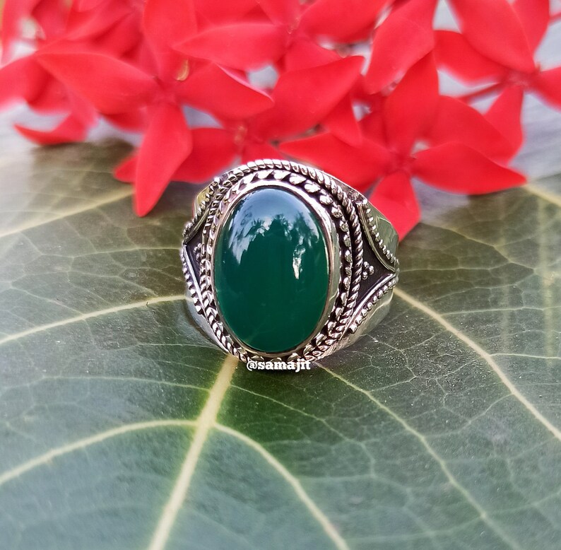 Mandala Ring Green Onyx Ring Gypsy Ring Oval Stone Ring Hippie Jewelry Ring Bohemian Ring Green Stone Ring 925 Sterling Silver Ring
