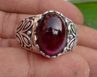 Beautiful Garnet Ring|silver plated Ring|Cocktail Ring|Engagement Ring|Gothic Ring|Cabochon Ring|Statement Ring|Bridal Ring|Christmas Gift