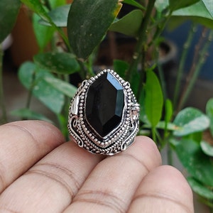 Black Onyx Locket Ring: Sterling Silver Plated Boho Snuff Ring