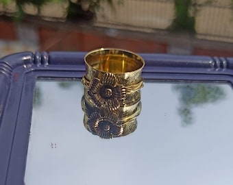 Floral Brass Meditation Spinner Ring: Silver Plated Anxiety Fidget Ring, Halloween Gift