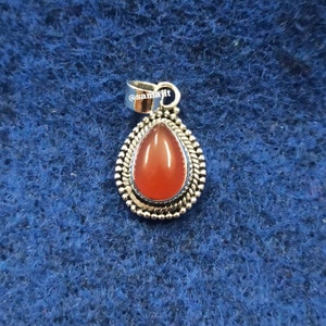 Carnelian Pendant, 925 Sterling Silver Plated Pendant, Pear Shape Stone Pendant, Orange Stone Pendant,  Mother Day Gift Her Pendant