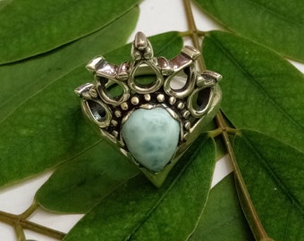 Larimar Ring, Silver plated Ring, Precious Stone Ring, Dominican Ring, Precious Stone Ring, Blue Stone Ring, Boho Style Ring|Christmas Gift