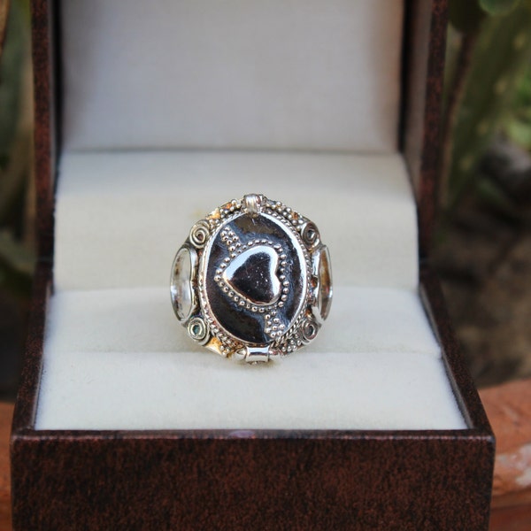 Vacker medaljongring | Hjärtdesignad ring | 925 silverpläterad ring | Statement-ring | julklapp | Ringar | Skåpring | Halloweenpresenter