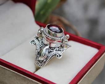 Locket Ring , 925 Silver Plated Box Ring ,Natural Garnet Stone Box Ring ,Locket Box Ring ,Box Ring, Summer Day Gift Ring, Handcraft Rings