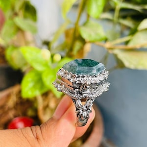 Locket Ring|Natural Moss Agate|Snuff Ring|Secret Compartment|Boho Hippie|Black Oxidized Plated Ring|Fancy Design Ring,poison box ring