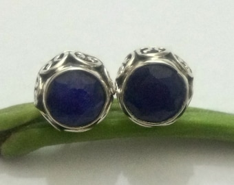 Beautiful Sapphire Earring|925 Silver Plated| Blue Round Stone Earring| Women Earring| Bohemian |Summer Day Gift|Gift For Woman
