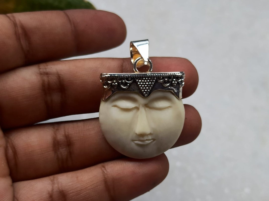 Bone Face Pendant Gemstone Pendant Jewelry 925 Sterling Silver Plated Pendant Round Face Pendant