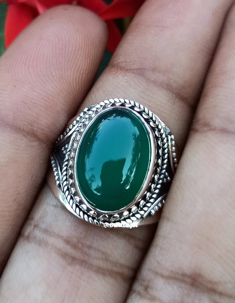 Mandala Ring Green Onyx Ring Gypsy Ring Oval Stone Ring Hippie Jewelry Ring Bohemian Ring Green Stone Ring 925 Sterling Silver Ring