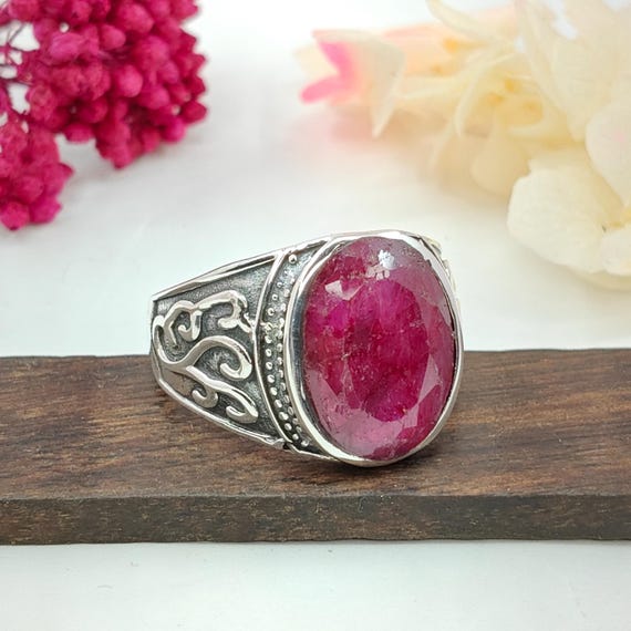 Bague florale en plaqué argent 925 rubis naturel France