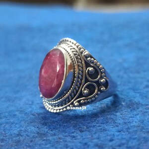 Ruby Ring, Silver plated Ring, Red Stone Ring, Designer Ring, Healing Ring, Yoga Ring, Gift For Summer Day, Statement Ring|
