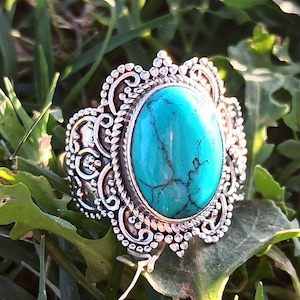 Turquoise Ring: Sterling Silver Plated, Handmade Gemstone Ring