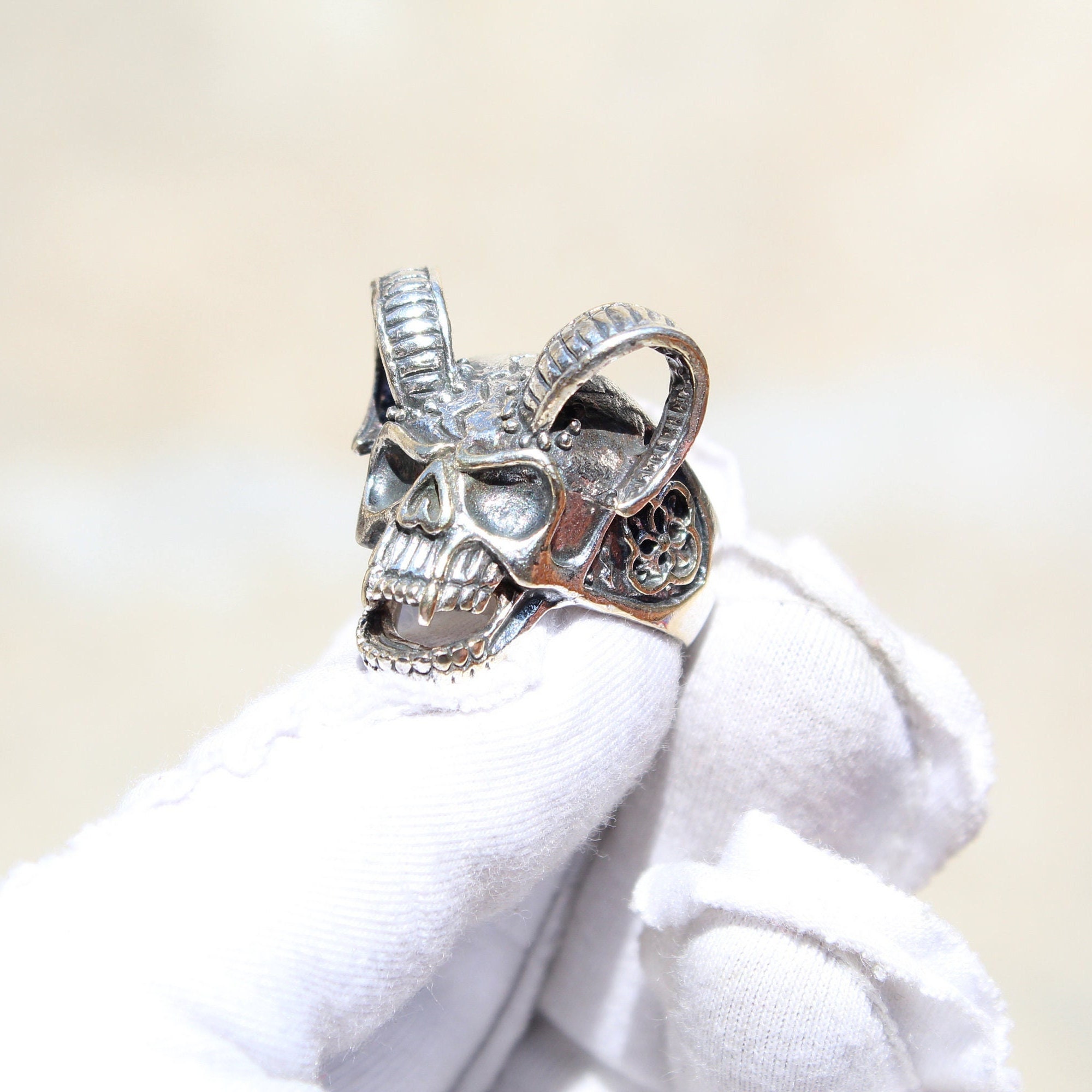 Skull Ring, Silver Plated Ring, Stainless Steel Demon Skull, Color 