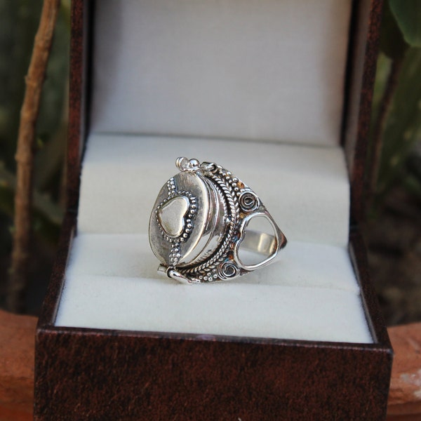 Belle bague Poison box|Bague coeur|Bague plaquée argent 925|Bague boîte à déclaration|cadeau de Noël|Bagues|Bague antivol | Cadeaux d'Halloween