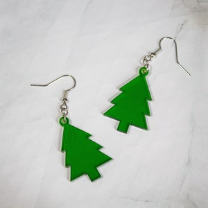 Lightweight Translucent Green Acrylic Evergreen Christmas Tree Winter Dangle Earrings