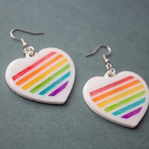 LGBTQ+ Pride Earrings | Rainbow Heart Love Earrings | Colorful Statement Earrings | Hypoallergenic Stainless Steel Earrings