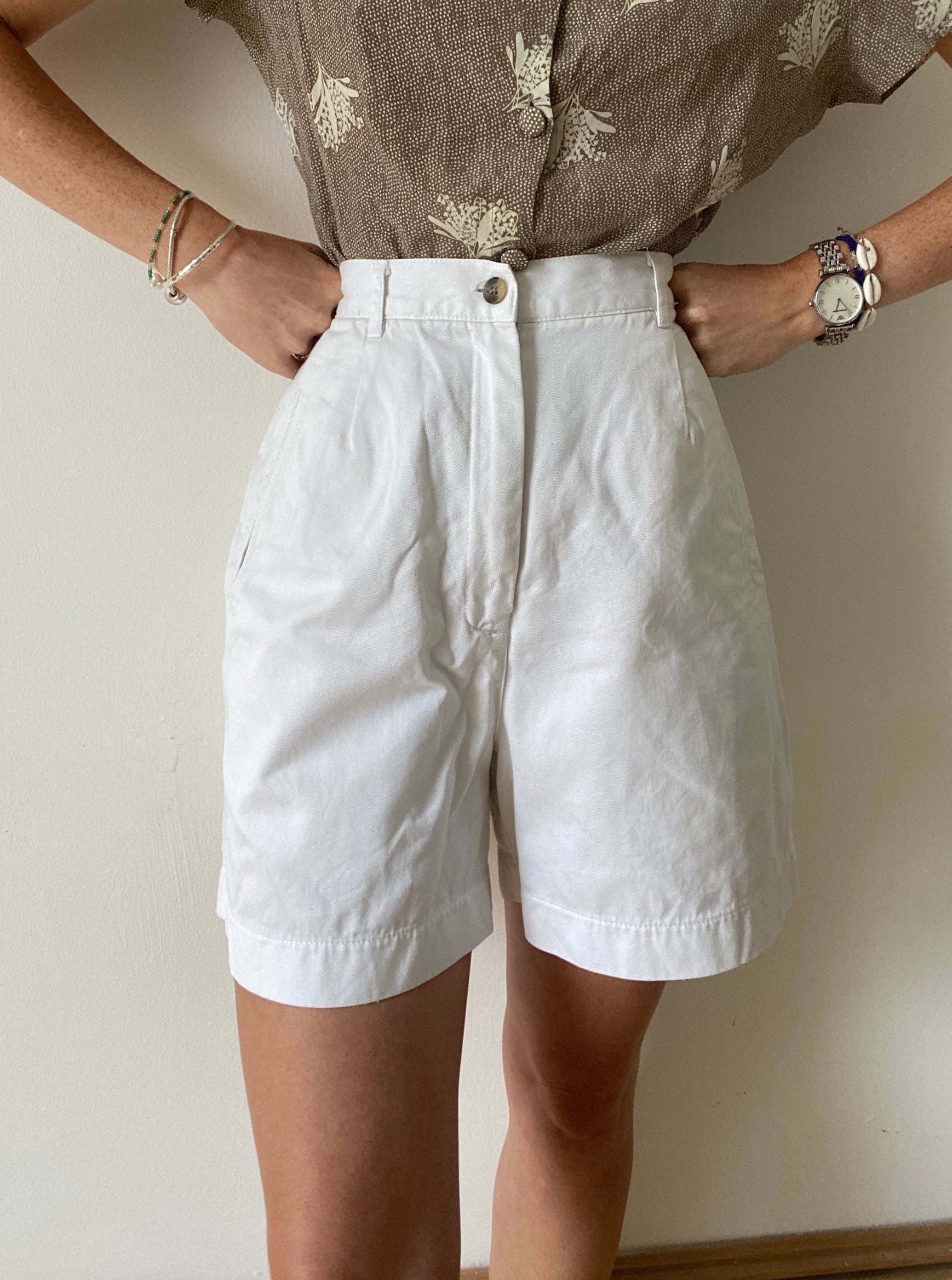 Vintage white 100 cotton Bermuda shorts by Laura Ashley size Etsy