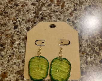 Pickle Earrings, Dill Pickle Earrings, BBQ Earrings, Snack Earrings, Hamburger Pickle Earrings, Gift For Her, Dill Chips