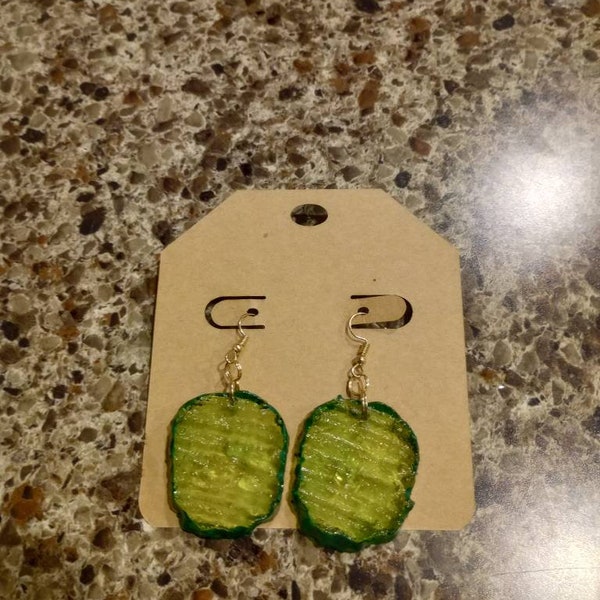 Pickle Earrings, Dill Pickle Earrings, BBQ Earrings, Snack Earrings, Hamburger Pickle Earrings, Gift For Her, Dill Chips