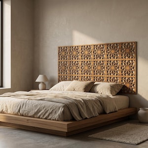 Queen King Wooden Headboard Wall Mounted Vintage Antique Bed Headboard Rustic Bedroom Decor