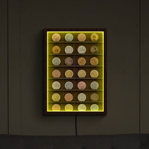 Coin Display Case Wall With Led,coin Display Cabinet,wood Coin Holder ...