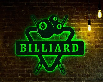 Benutzerdefinierte Billard Zeichen, Billard Neon Schild, Geschenk für Billardspieler, Billard Raumschild, personalisiertes Zeichen, Billard Wandkunst, Pool Spieler