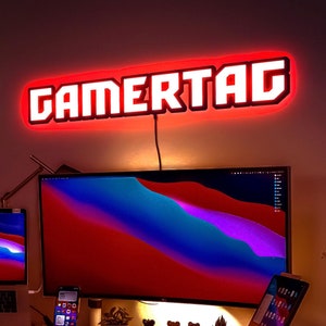Enseigne gamertag, gamer tag lumière, enseigne gamer tag, enseigne de salle de jeux personnalisée, enseigne gamer tag personnalisée, enseigne au néon salle de jeux, enseigne LED gamertag