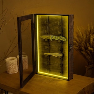 Estojo de exposição de facas com led, Suporte de facas personalizado, Armazenamento de facas, Prateleira de exposição de canivetes, Organizador de facas, Prateleira de exposição de facas