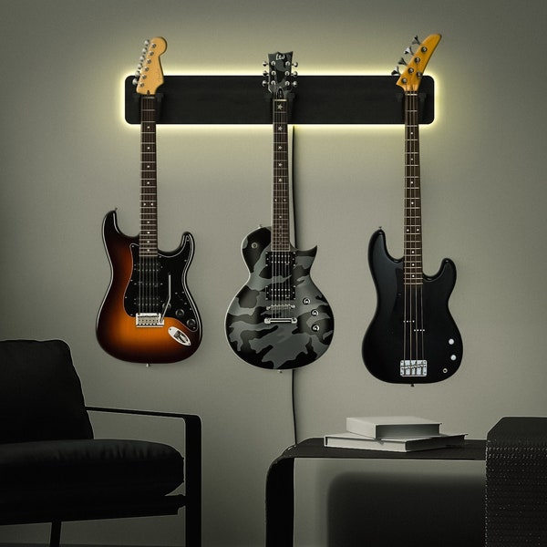 Cintre pour guitare mural, Cintre pour guitare avec lumières, Cintre pour guitare en bois, Cintre pour guitare en contreplaqué, Cintre pour guitare lumineux